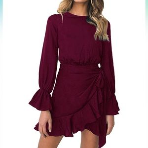 NWOT Long Sleeve Round Neck Ruffles Wrap Dresses Party Dress
